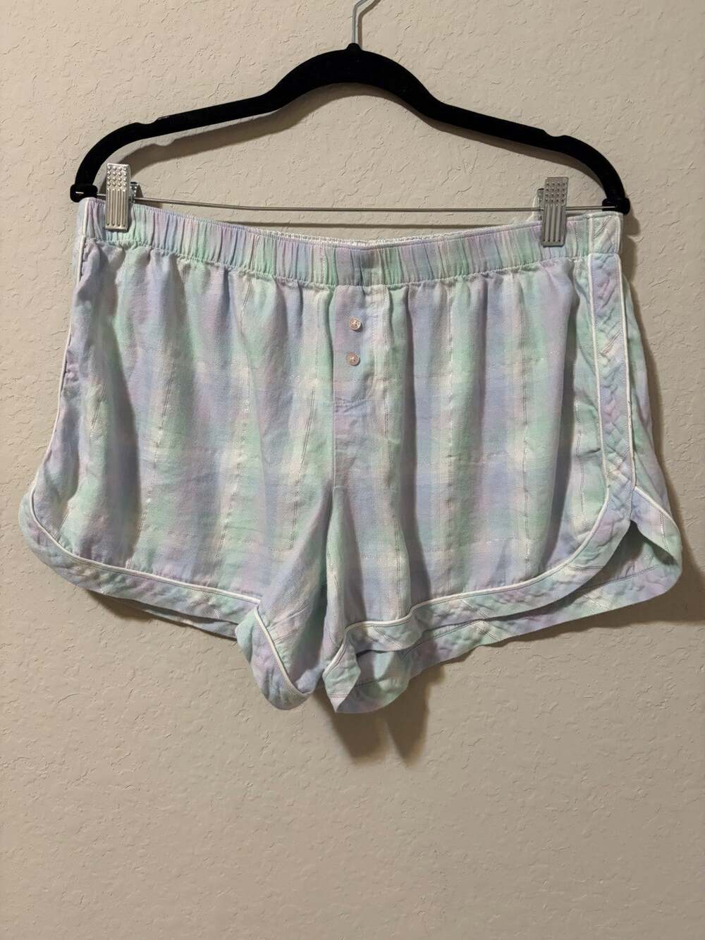 Victoria's Secret Plaid Multicolor Elastic Boxer Sleep Short Cotton w/ Piping Lg